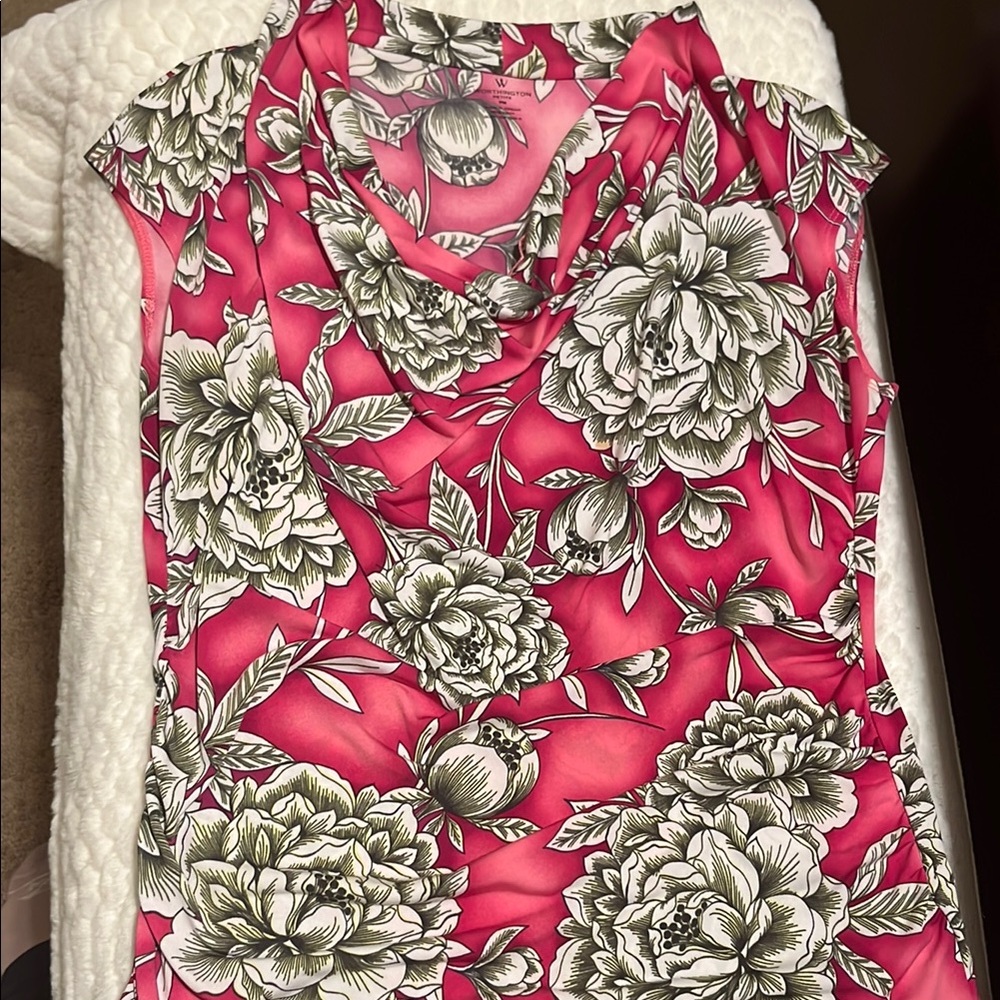 Worthington Business Casual Cocktail Pink floral Cowl neck sleeveless Blouse PM